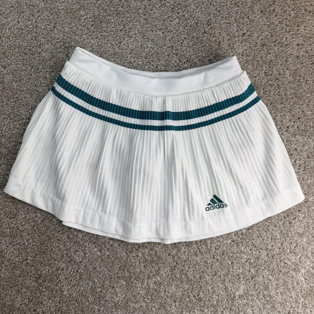 Adidas Skort Womens XS White Adipure Pleated Tennis Mesh Athletic Striped